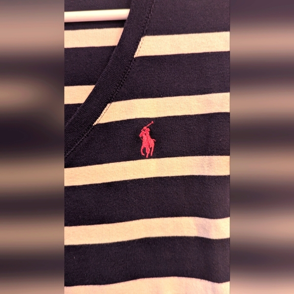 EUC Ralph Lauren 100% cotton navy/white horizontal striped short sleeve deep - Picture 6 of 9